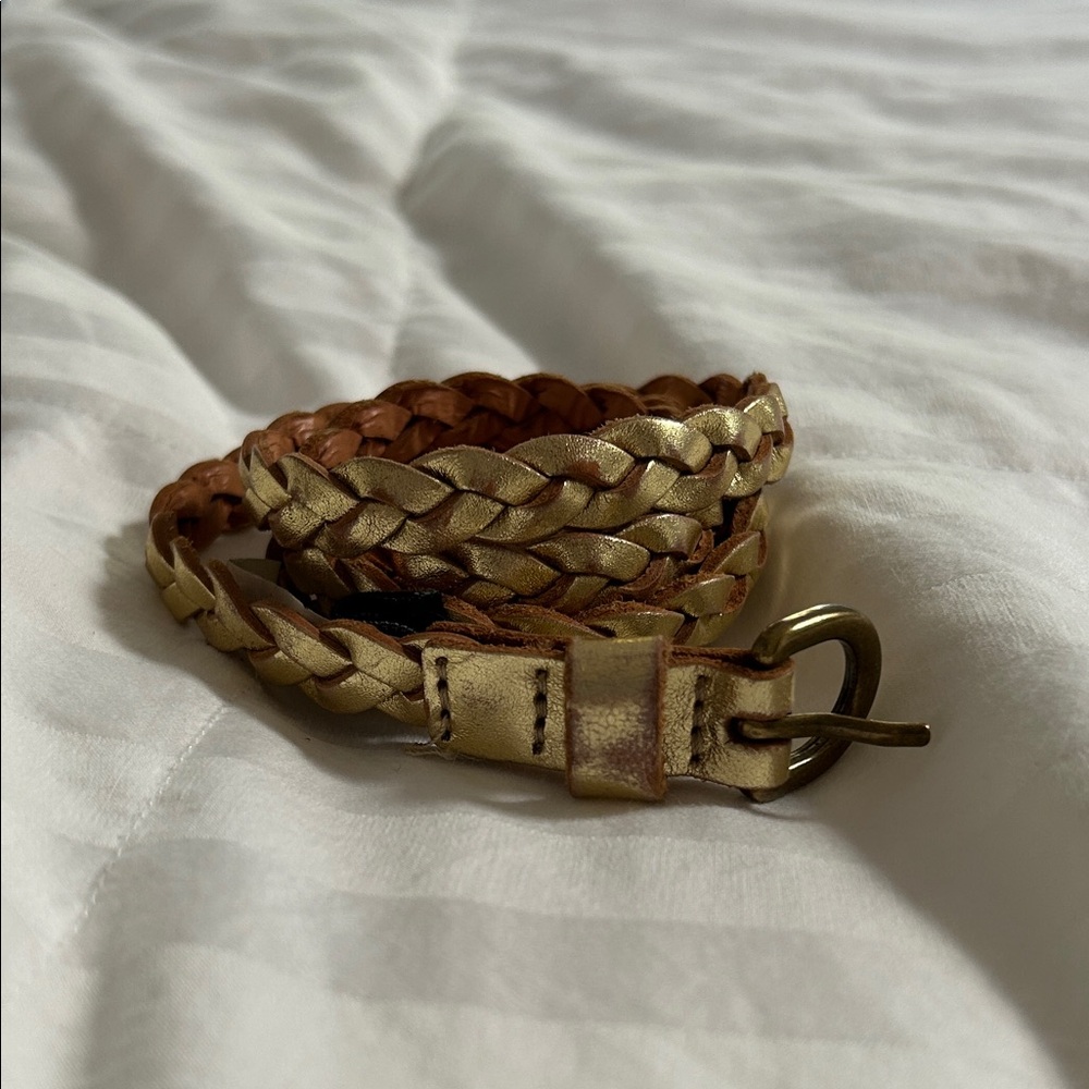 J Crew Braided Leather Belt - Gold and Brown (Size M/L)